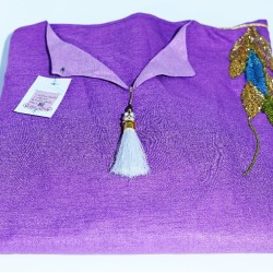 Jebba tunisienne violette en dentelle blanche